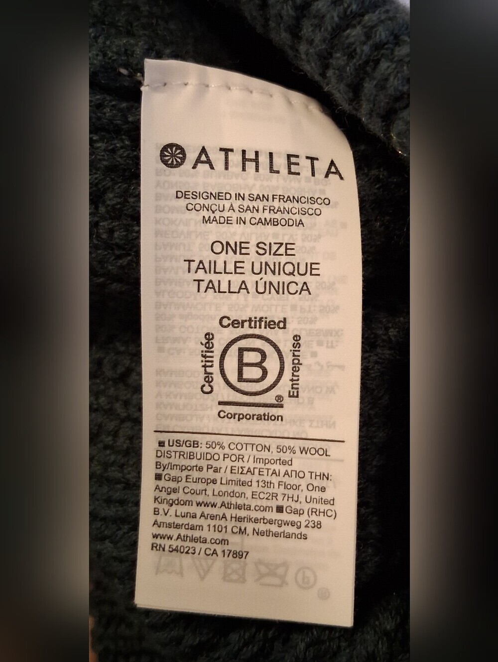 NWOT Athleta Cozy Hour Navy Cotton & Wool Rib Outdoor Casual Unisex Beanie Hat - Picture 6 of 6